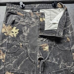 Akira Convertible Cargo Pants Grey Leaf Camo Wide Leg 100% Cotton‎ 24JWHJ7779 XL